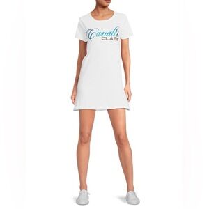NWT Cavalli Class by Roberto Cavalli Logo T-Shirt Minidress White Size Large